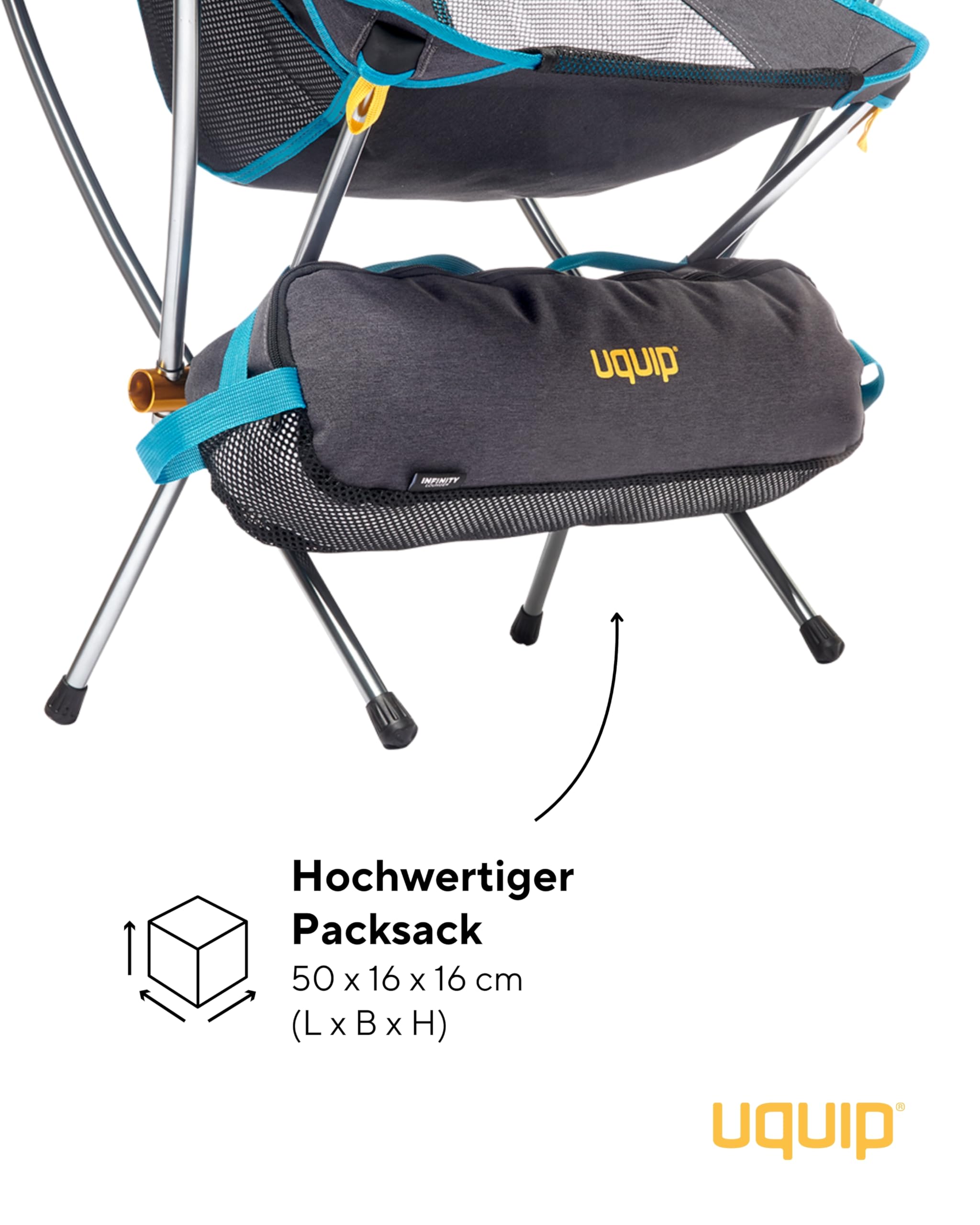 Uquip Campingstuhl Infinity Lounger I Leichter Faltbarer Klappstuhl mit 120 kg Traglast I kompakter Faltstuhl aus Aluminium I tragbarer Outdoor-Stuhl für Camping, Wandern, Radtouren & Festivals