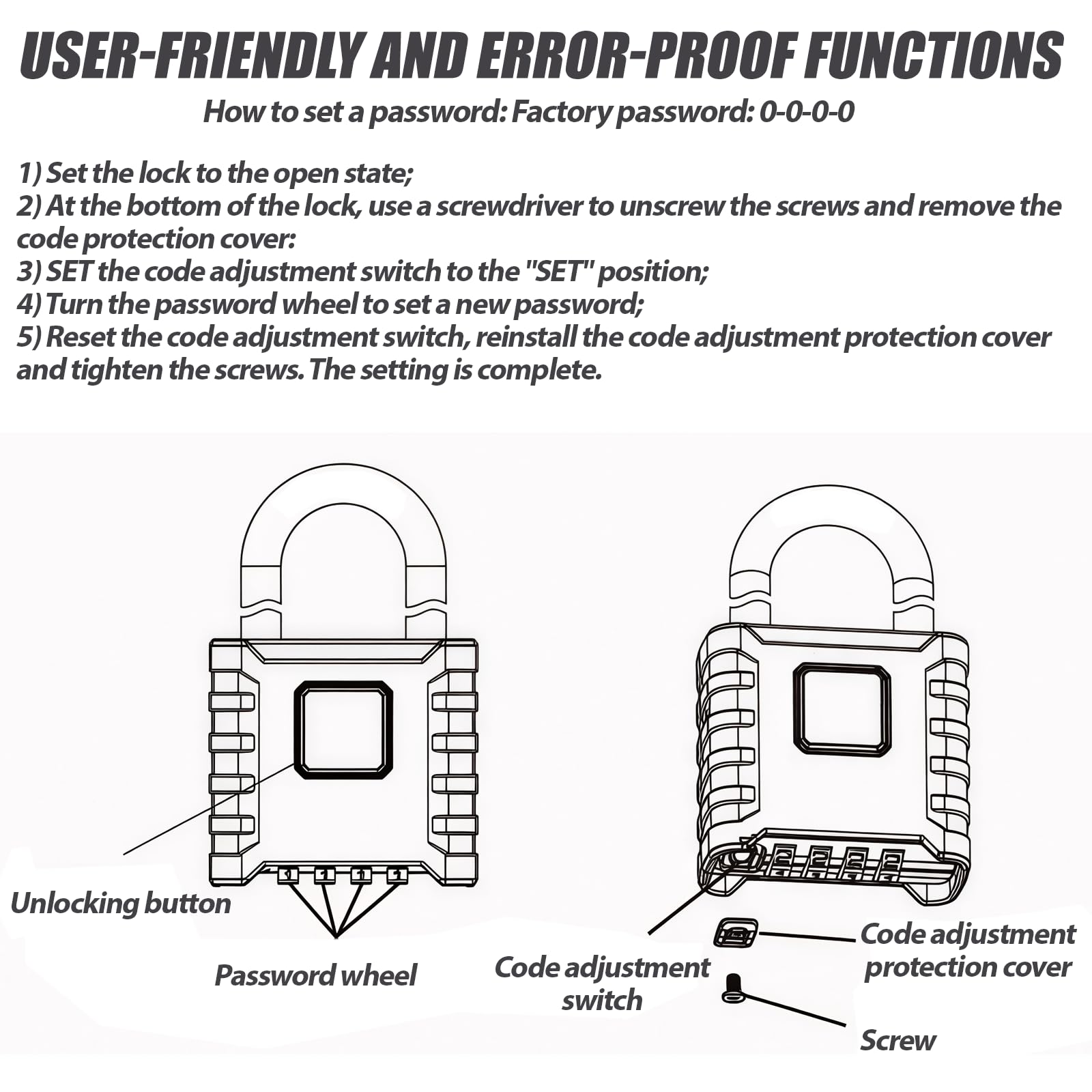 PRITOK Heavy Duty Combination Padlock Outdoor Weatherproof: 2-Pack Large 4 Digit Code Padlock with Thick Stainless Steel Shackle - Image 3