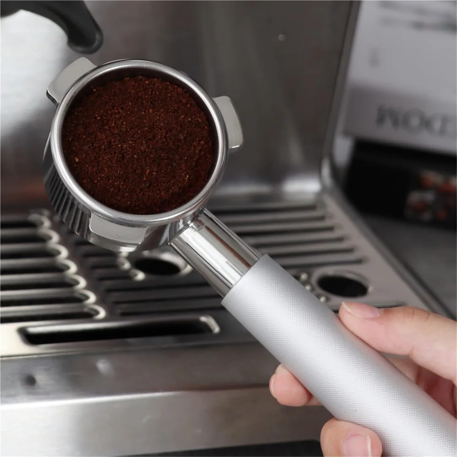 Portafiltro sin fondo (1 unidad) compatible con mango de cafetera espresso acero inoxidable para Café(Black,51mm)