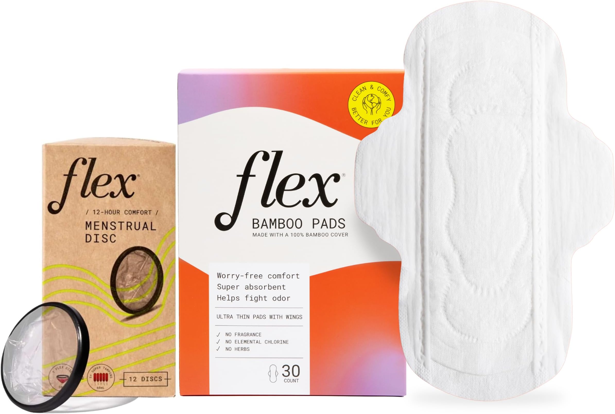 Amazon.com: Flex Bamboo Pads (30 Count) & Flex Menstrual Discs (12 ...