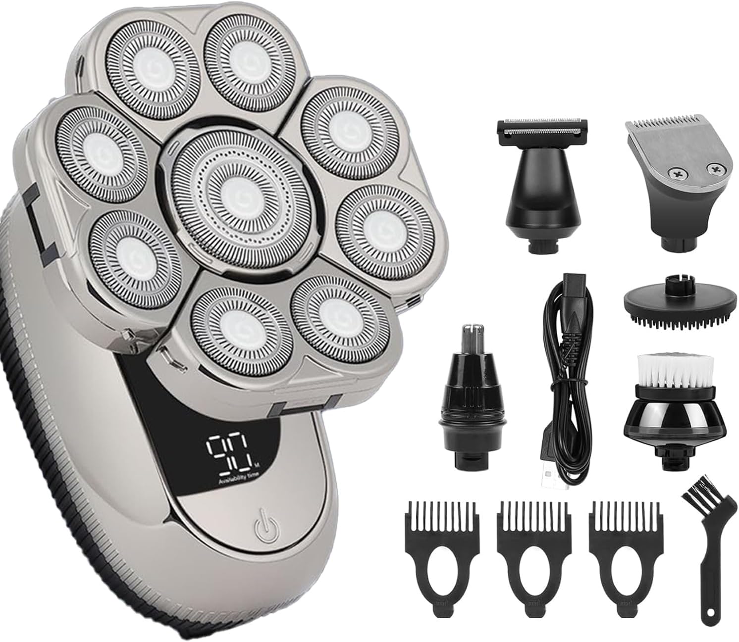 Bald Head Shavers for Men 6 in 1 Upgraded Men's Head Shaver with 9D Rotating Heads IPX6 Waterproof Electric Bald Men Shaver Razors