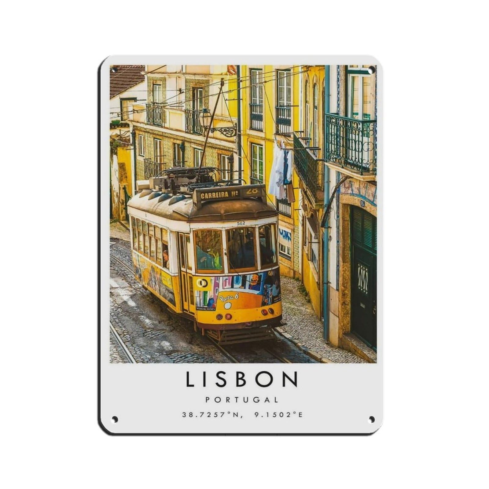 Lisbon Travel, Lisbon Poster Retro Poster Metal Tin Sign Chic Art Retro Iron Painting Bar People Cave Cafe Family Garage Poster Wall Decoration 12x16inch(30x40cm)