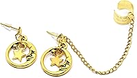 Vista 5 de Gold moon ear cuff Handmade celestial stars earrings fake cartilage cuffs half moon dangling ear wrap crescent boho Valentines jewellery gift