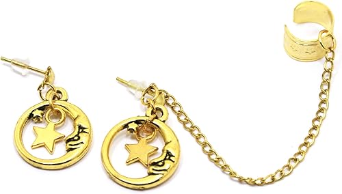 Miniatura 5 de Gold moon ear cuff Handmade celestial stars earrings fake cartilage cuffs half moon dangling ear wrap crescent boho Valentines jewellery gift
