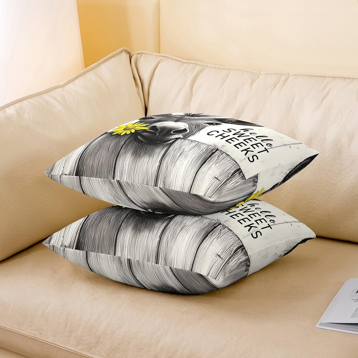 jejeloiu Funny Donkey Throw Pillow Covers 24 x 24-Inch Kids Farm Animal Square Cushion Covers Set of 1 for Boys Girls Teens Farmhouse Pillow Cases Retro Rustic Throw Pillowcases for Sofa Couch Chair