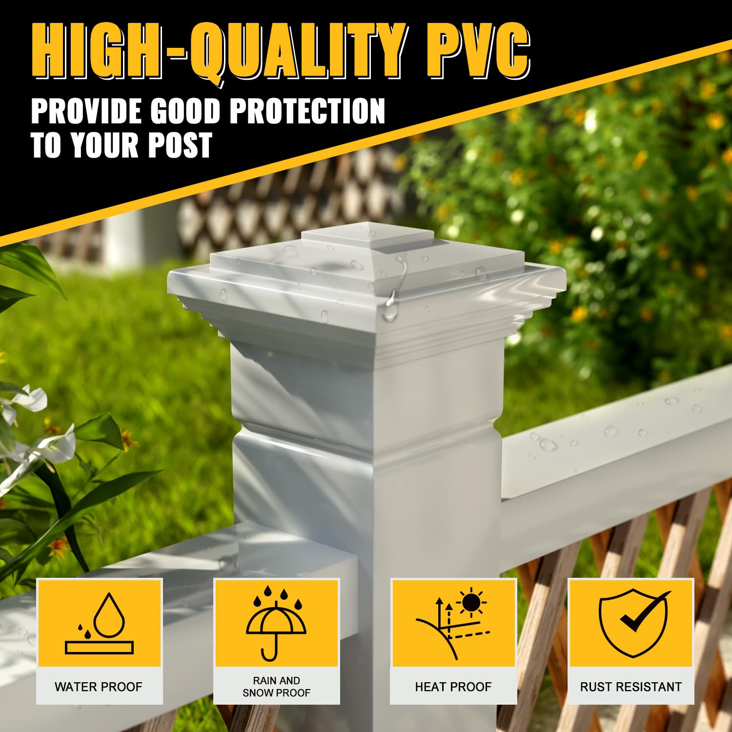 Double Mouth Guard VIVIDA 4x4 Vinyl Fence Post Caps - White PVC Pyramid ...