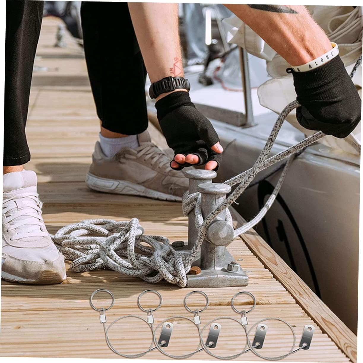 KALLORY Hardware Stainless Steel Safety Tether Wire Cable with Ring Pin Saltwater Resistant Lanyard for Boat Accessories Shear Resistant Wire Rope