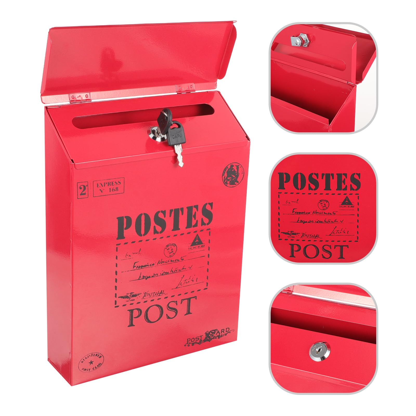 Baluue Cassetta Postale in Ferro Vintage Stile Americano Rossa con Serratura, Facile Installazione e Struttura Robusta per Casa e Ufficio