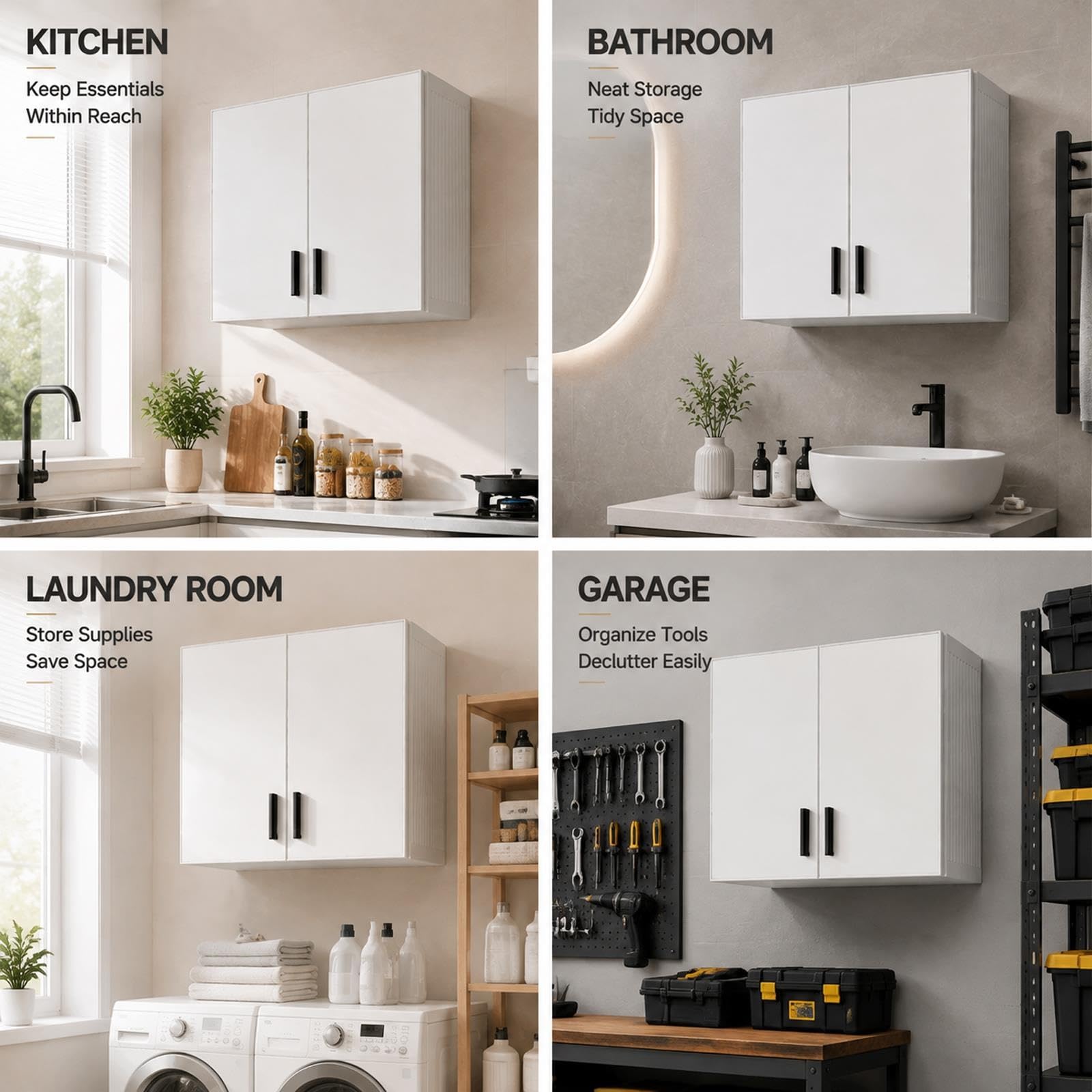 Armario Cocina Pared Impermeable con Puertas, Sin Panel Trasero