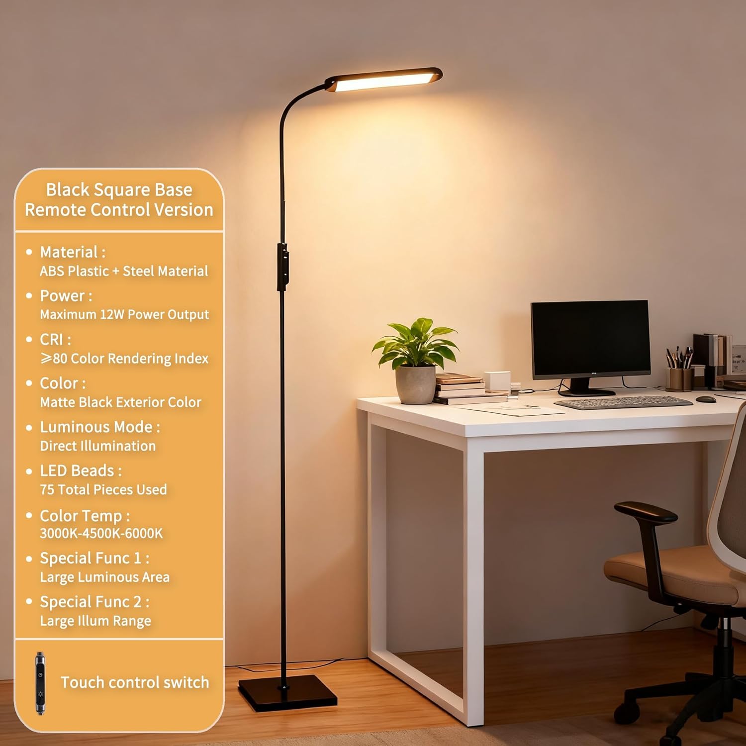 LED Floor Lamp for Living Room, Modern Standing LED Light, Adjustable Tall Floor Lamp for Bedroom Office Reading, Minimalist Standing Lamp with Soft Glow for Home Decor