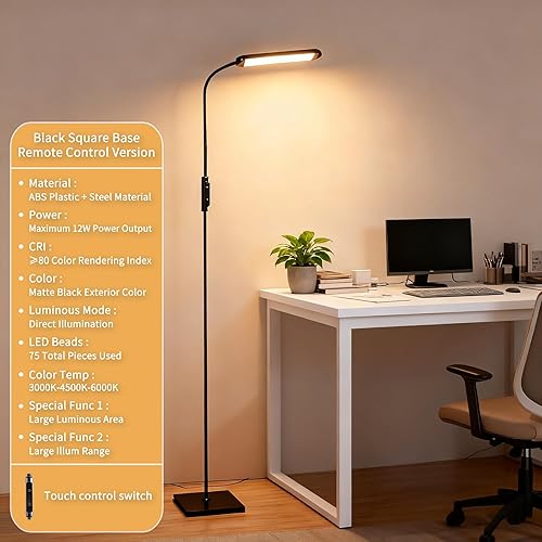 Miniatura 2 de Lámpara de pie LED para sala de estar, luz de pestañas para extensiones de pestañas, lámpara de pestañas ajustable 3000 K-6000 K, colores y brillo