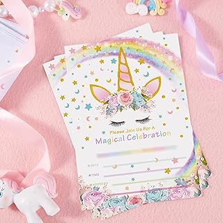 manqianxun Magical Unicorn Party Invitations with Envelopes for Kids Birthday Baby Shower Unicorn Party Supplies 10 Pieces...