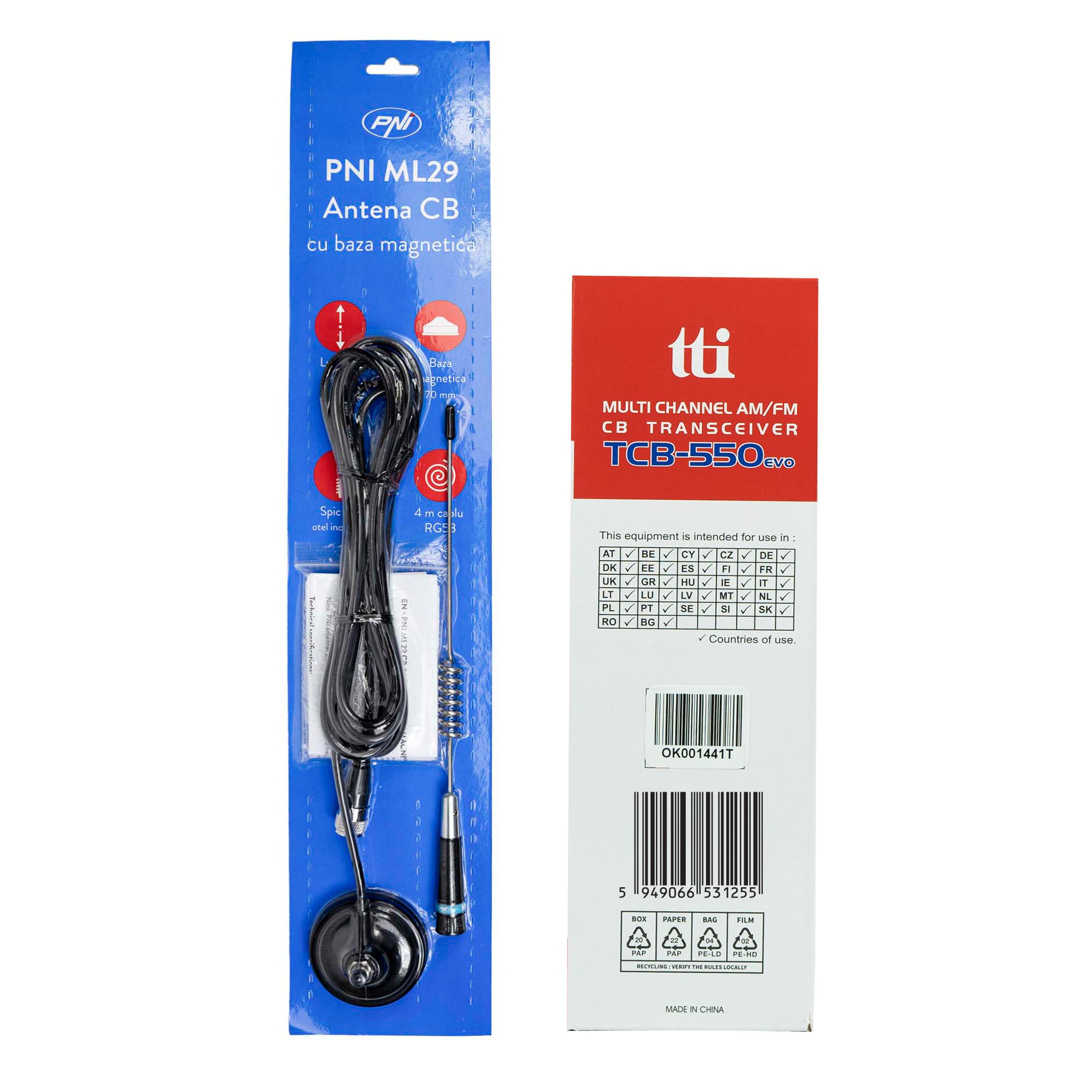 Kit stazione radio CB TTi TCB-550 EVO + antenna CB PNI ML29, lunghezza 34 cm
