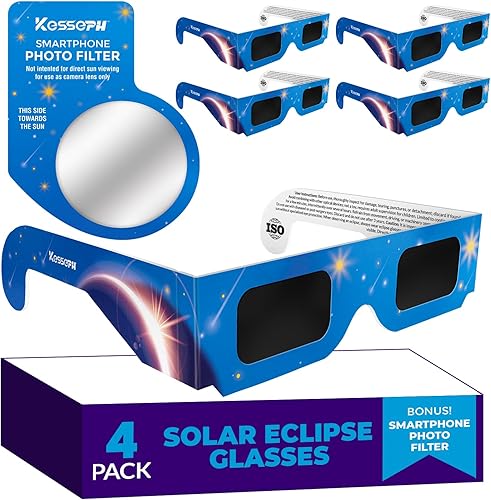 Miniatura 1 de Gafas de eclipse solar aprobadas 2024, (paquete de 4) gafas de observación de eclipse solar con certificación CE e ISO, persianas seguras para