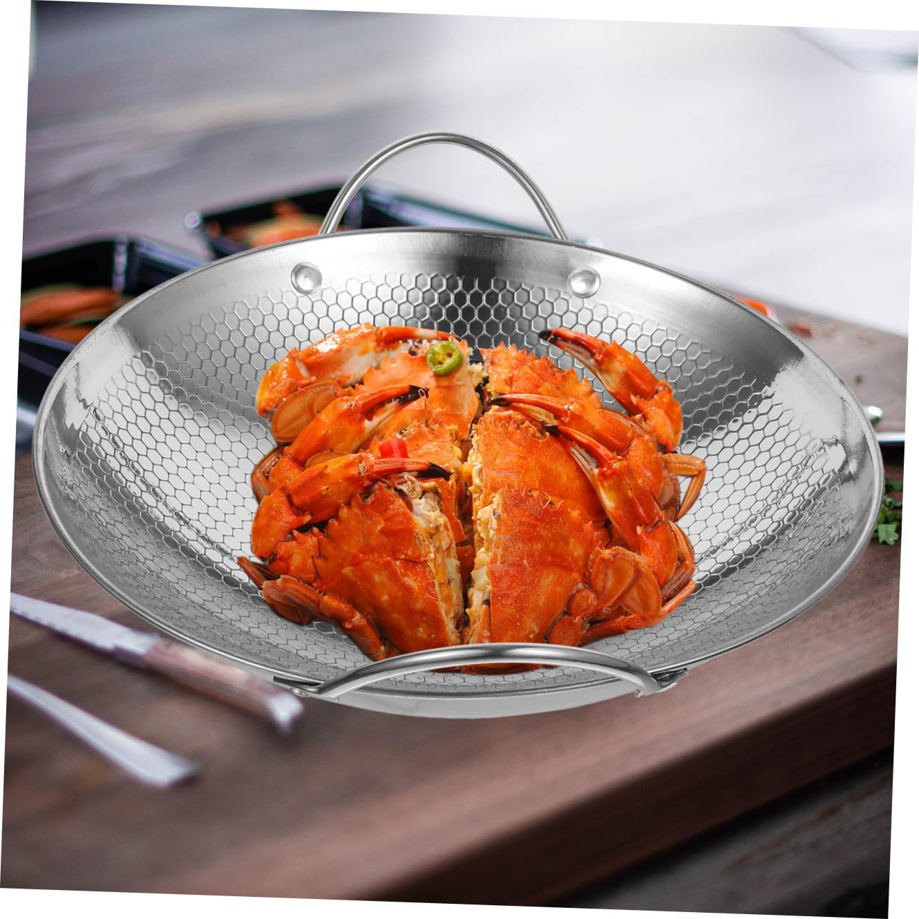 Stainless Steel Honeycomb Non-stick Mini Pot 8-inch Double Handle Bright Surface Cooking Pot for Seafood and Instant Noodle Boiling at Home and Outdoor Use