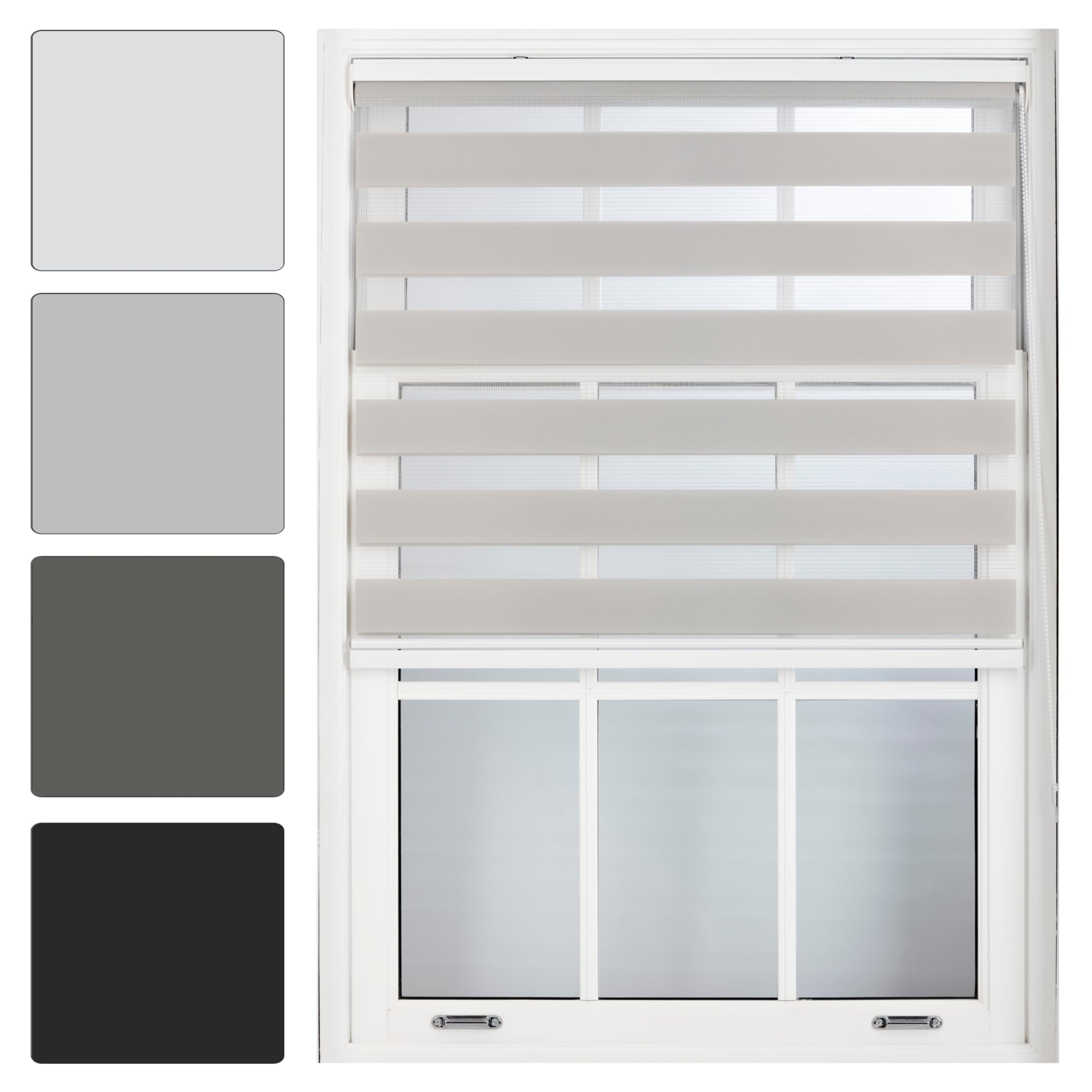 FURNISHED Day and Night Roller Blinds - Zebra Blind Dim or Translucent Vision Roller Shades for Windows and Doors - Dual Layer Fabric, Grey, 240W x 165H cm