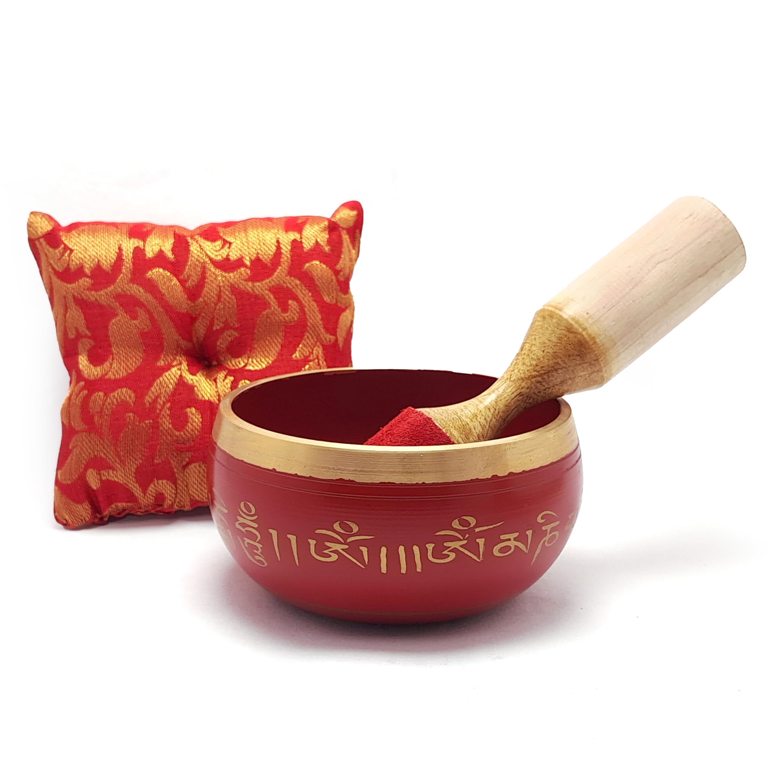 Meditation Yantra Tibetan Singing Bowl with Buddha Carving inside, 3.5 Inches, Red