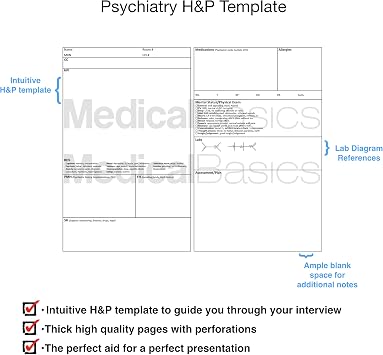 Psychiatry H&P Notebook Medical History and Physical notebook, 100 medical templates with perforations