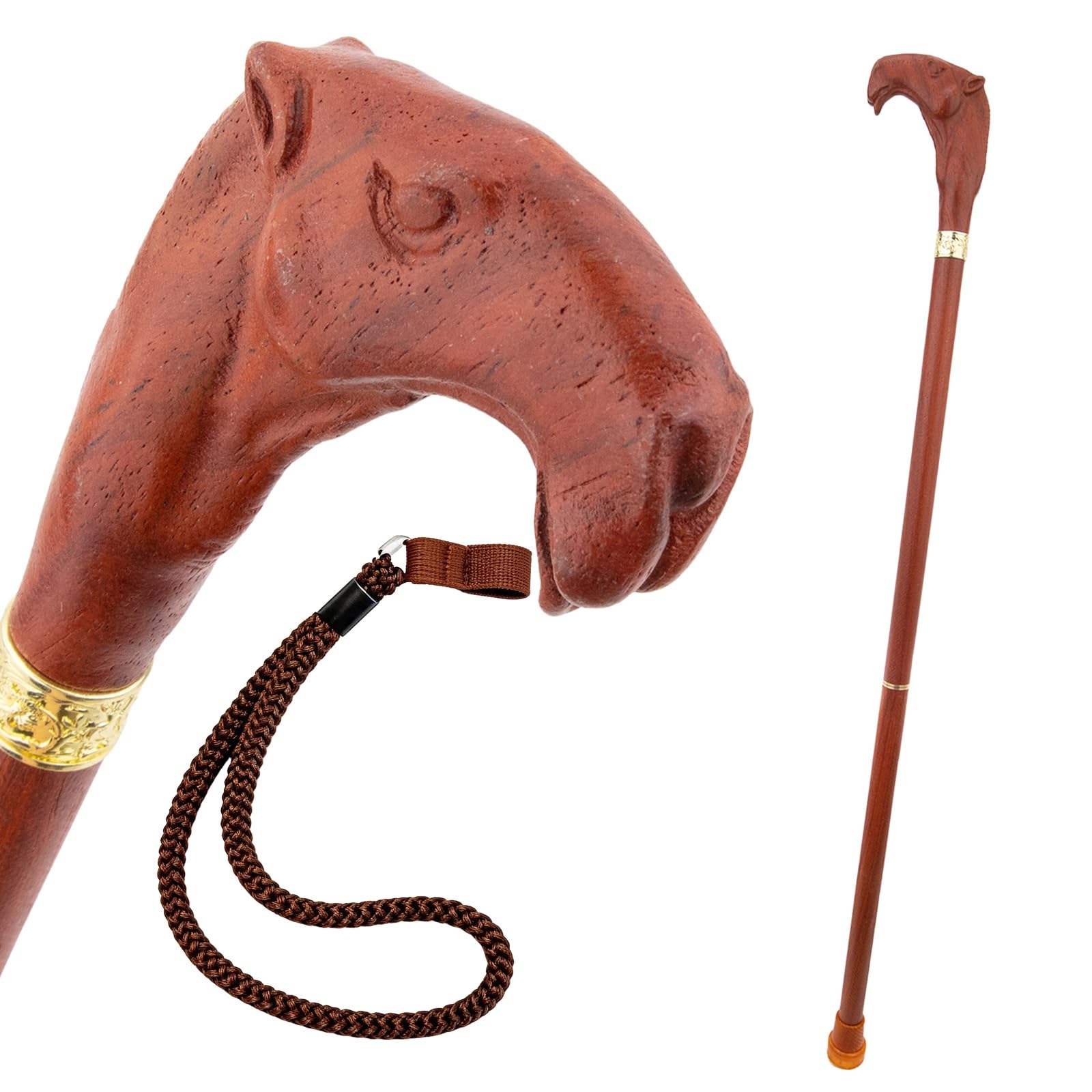Gehstock Aus Holz Mit Kamel-Griff und Handschlaufe