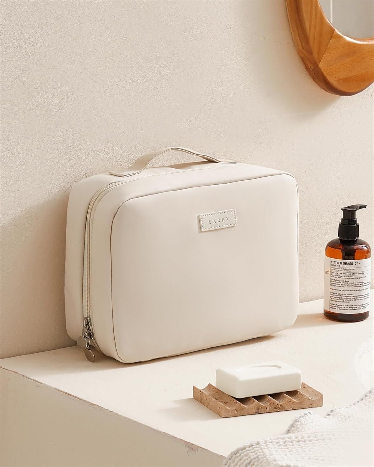 Porta Trucchi Pochette Trucchi Borsa Da Toilette Da Viaggio Borsa Da Toilette Da Donna Impermeabile Da Appendere Borsa Portatile For Cosmetici E Trucco Trousse Trucchi Donna(Beige)