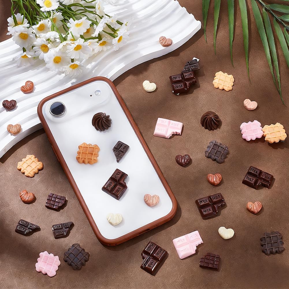 100Pcs 7 Styles Chocolate Embellishments Food Flatback Resin Charms Colorful Biscuit Cookie Dessert Kawaii Flat Back Decoden Cabochons for Scrapbook Hair Clip Phone Case DIY Decor Accessories image 4