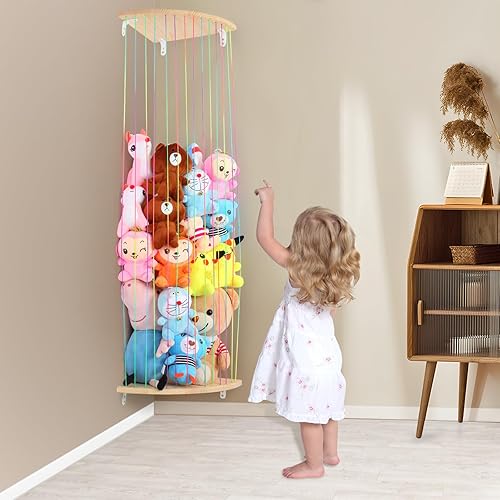 Miniatura 23 de Hamaca de almacenamiento de animales de peluche, soporte de madera para juguetes de peluche, organizador de almacenamiento de juguetes para sala de