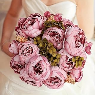 13PCS Artificial Peony Bouquets, 2 Silk Flower Bundles with Hydrangeas f...