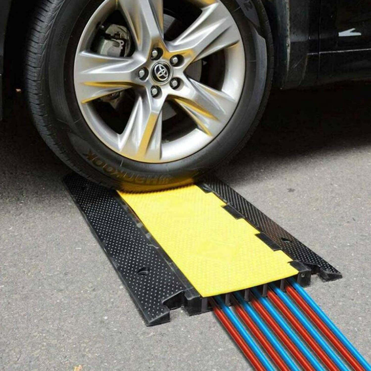 uyoyous 5 Channels Cable Protector Ramp, Pedestrian Cable Protector Heavy Duty Wire Cover Protector Hose Ramp for Outdoor Garage,91(L) x50(W) x5(H) cm