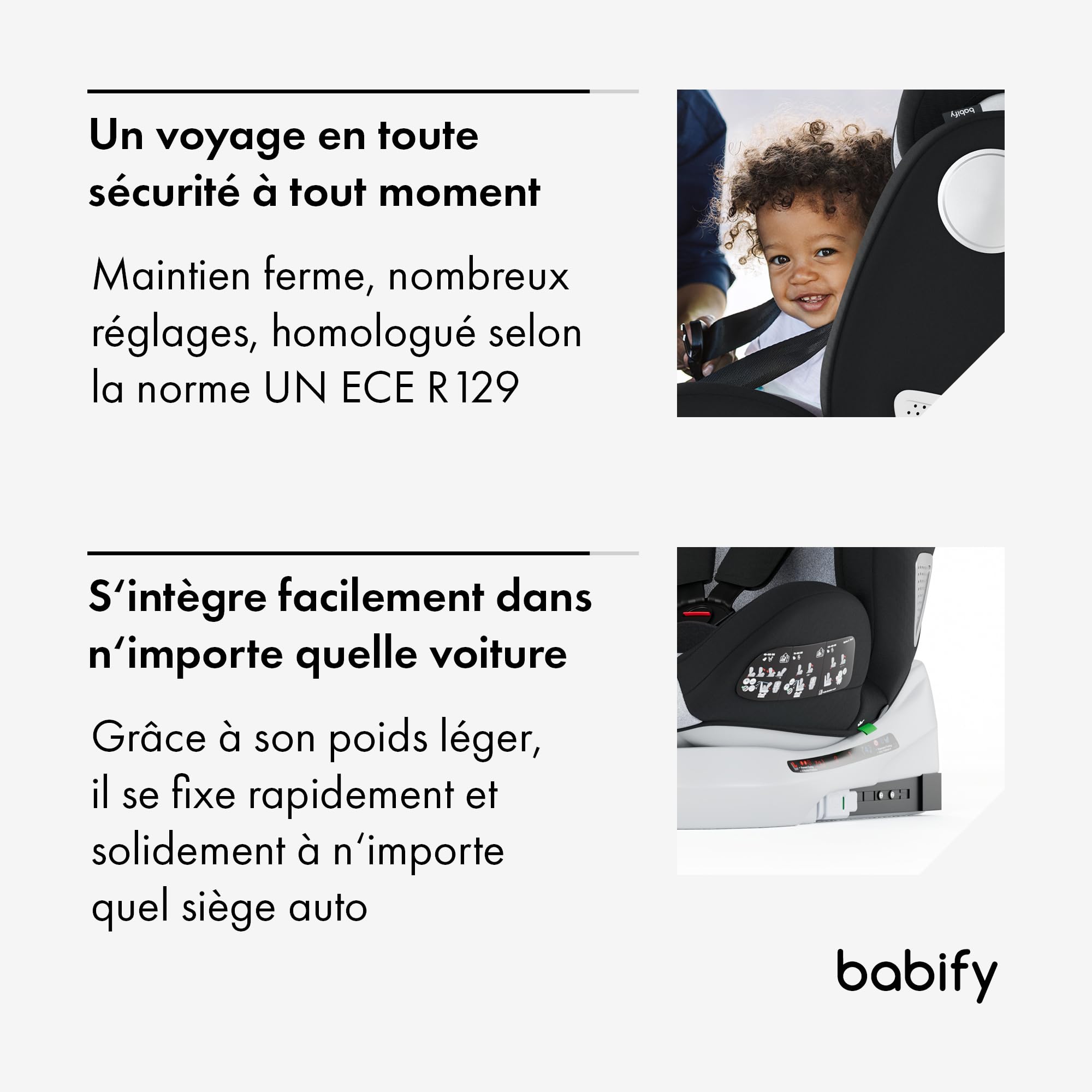 Babify Onboard Siege Auto ECE R129/i-Size, Bebe 0 à 36kg, Siege Auto Isofix Groupe 0 1 2 3, Siège Auto Bébé et Enfants de 0 à 12 Ans, Sièges Auto Pivotant 360, Ergonomique, Rehausseur Voiture Enfant