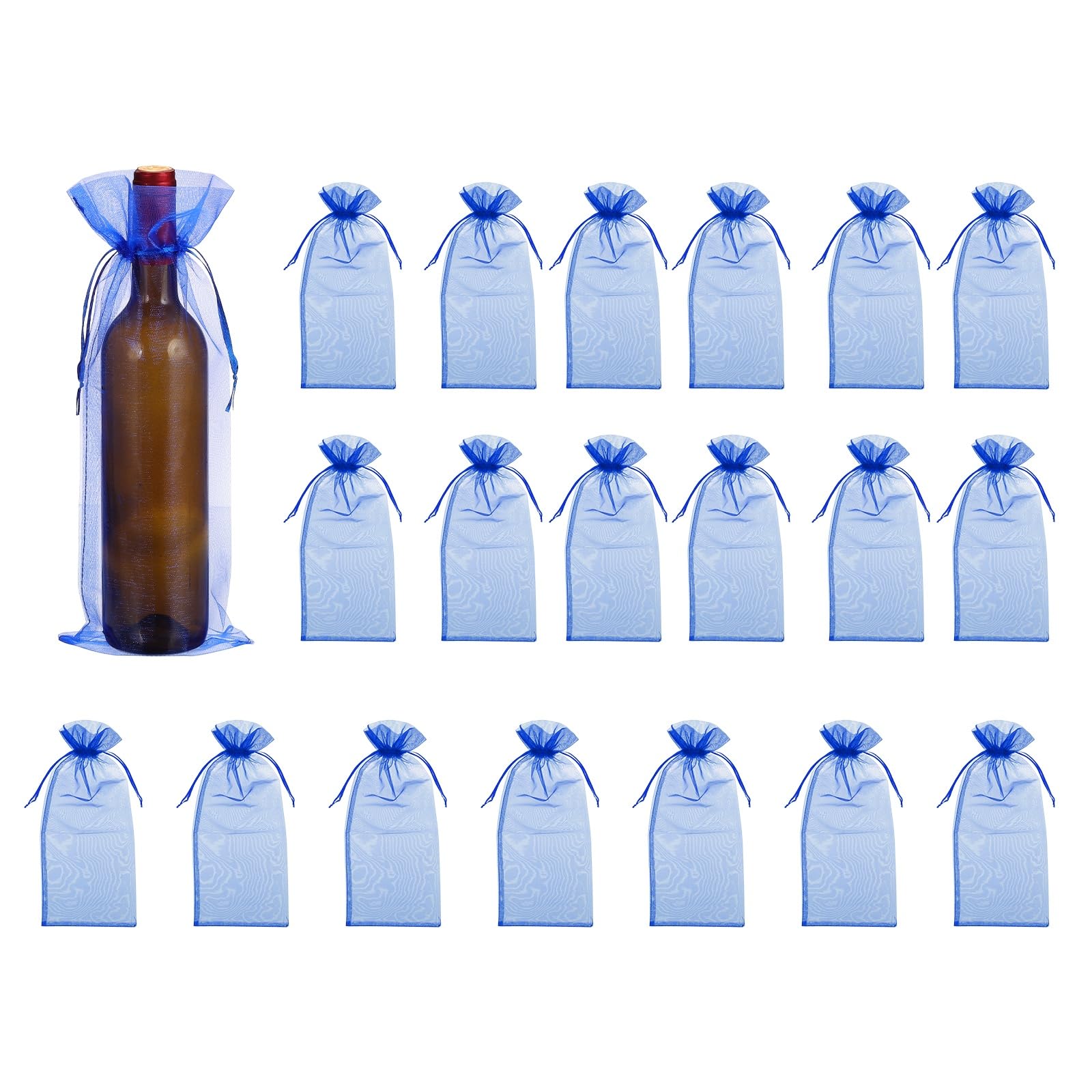 sourcing map 14.5 x 5.5 Inch Organza Wine Bags, 20Pcs Drawstring Organza Bottle Gift Bags Sheer Wine Wrapping Bag for Bottle Wrap Birthday Christmas Wedding Party Favors, Sapphire Blue