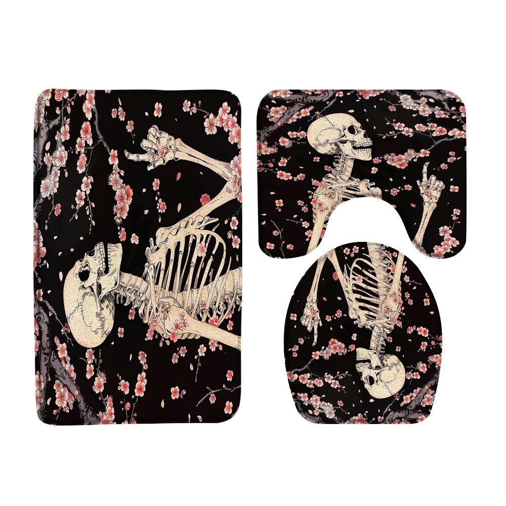 Alfombra De Baño Floral Gótica, Alfombra De Baño Con Calavera Y Flor De Bruja, Decoración Botánica Gótica, Alfombra Antideslizante Tiki Espeluznante, Regalo Con Un Toque Oscuro Para El Hogar. - España