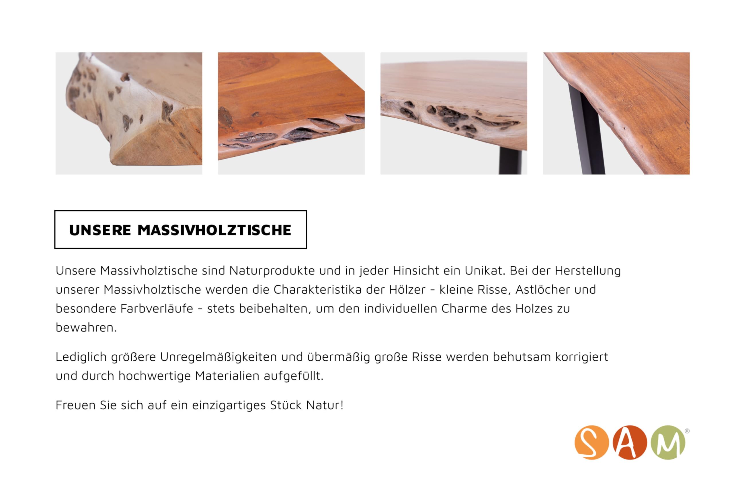 SAM Esstisch Tomaso 120x80 cm Akazie Natur Baumkante X-Gestell schwarz