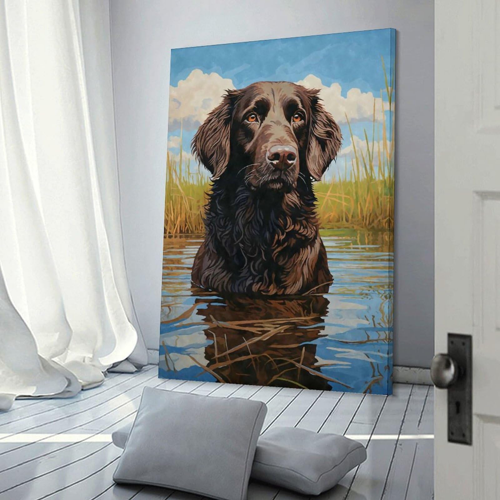 Junmoney Frame-Style-18 Flatcoated Retriever Water Wall Decor Canvas Print, 20X30inch(50X75cm), For Flats, Guest Rooms Or Compact Rooms, A Simple Refresh For Blank Walls