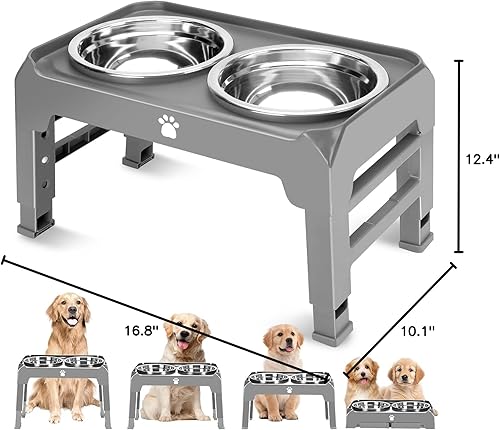 Miniatura 9 de Tazones elevados para perros con altura ajustable con 2 cuencos de acero inoxidable para alimentos para perros, comedero plegable antideslizante