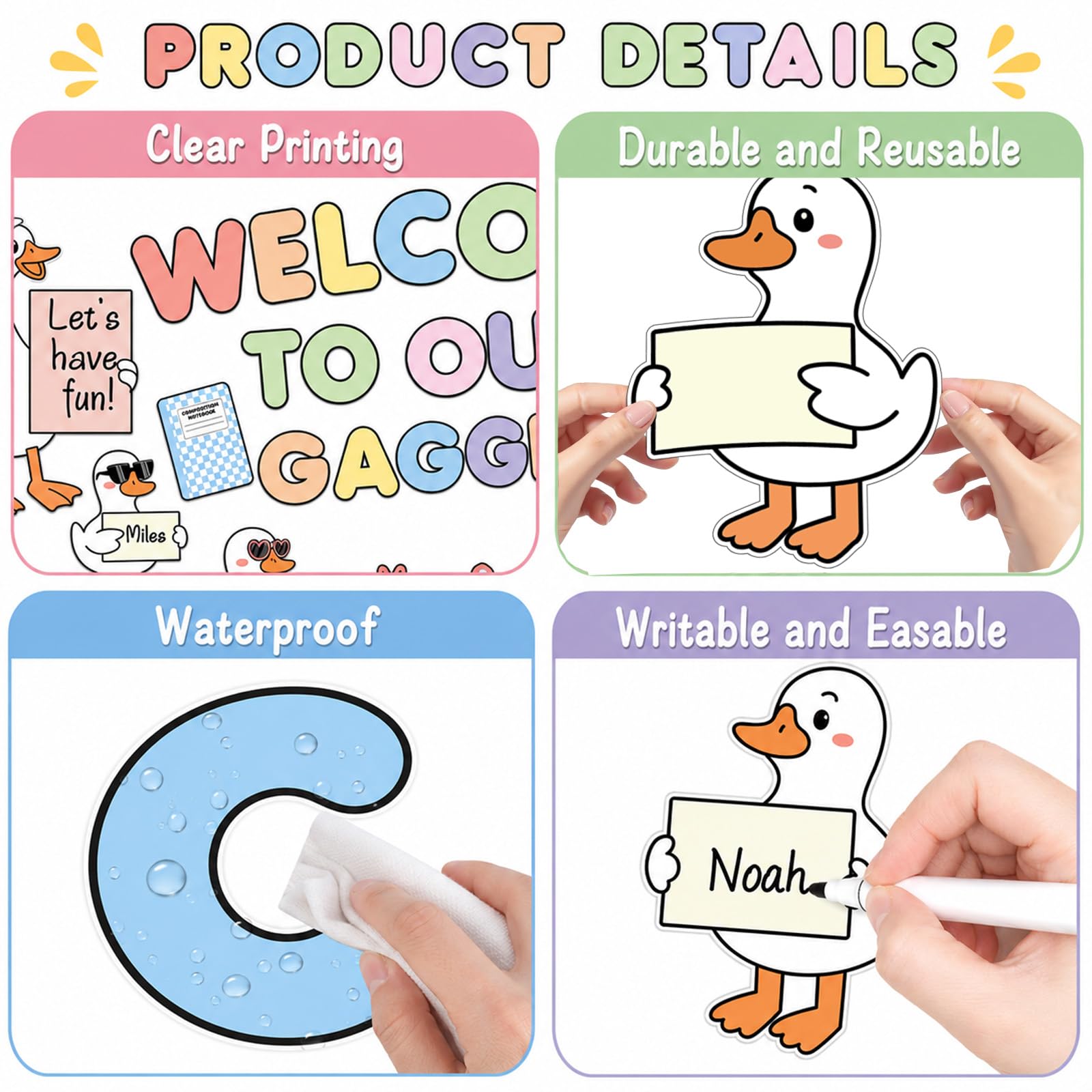Dekoracje tablicy ogłoszeniowej Silly Goose Welcome Back to School Cute Goose Notatnik Papierowe Wycięcia Witamy w naszym Gaggle Classroom Materiały dekoracyjne do domu Szkoły Klasy Tablica Tablica