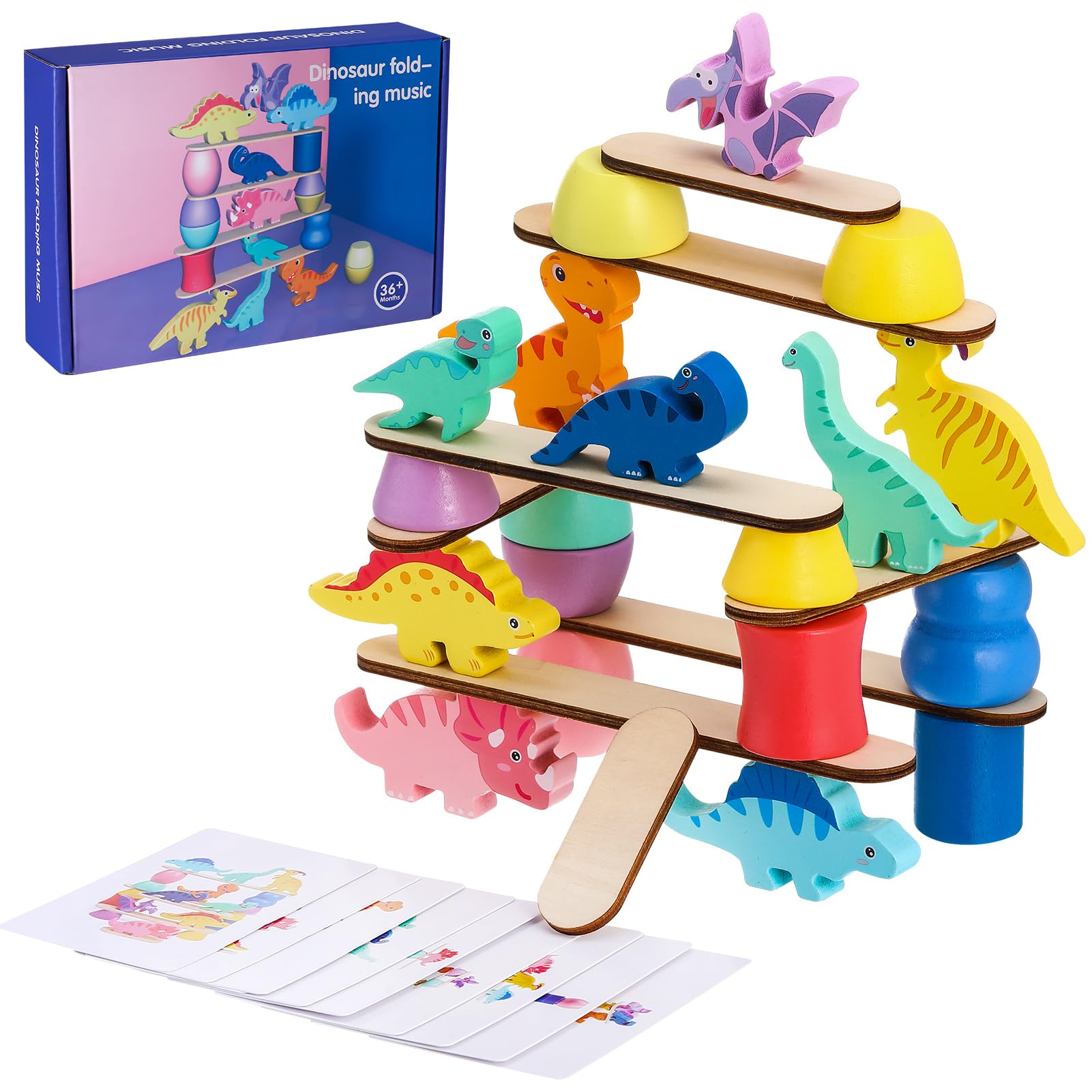 GSrenyu Montessori Dinosaur Toys for 1-4 Year Old Toddlers,Wooden Dinosaur Blocks Sorting & Stacking & Balance Toys, Educational Gift