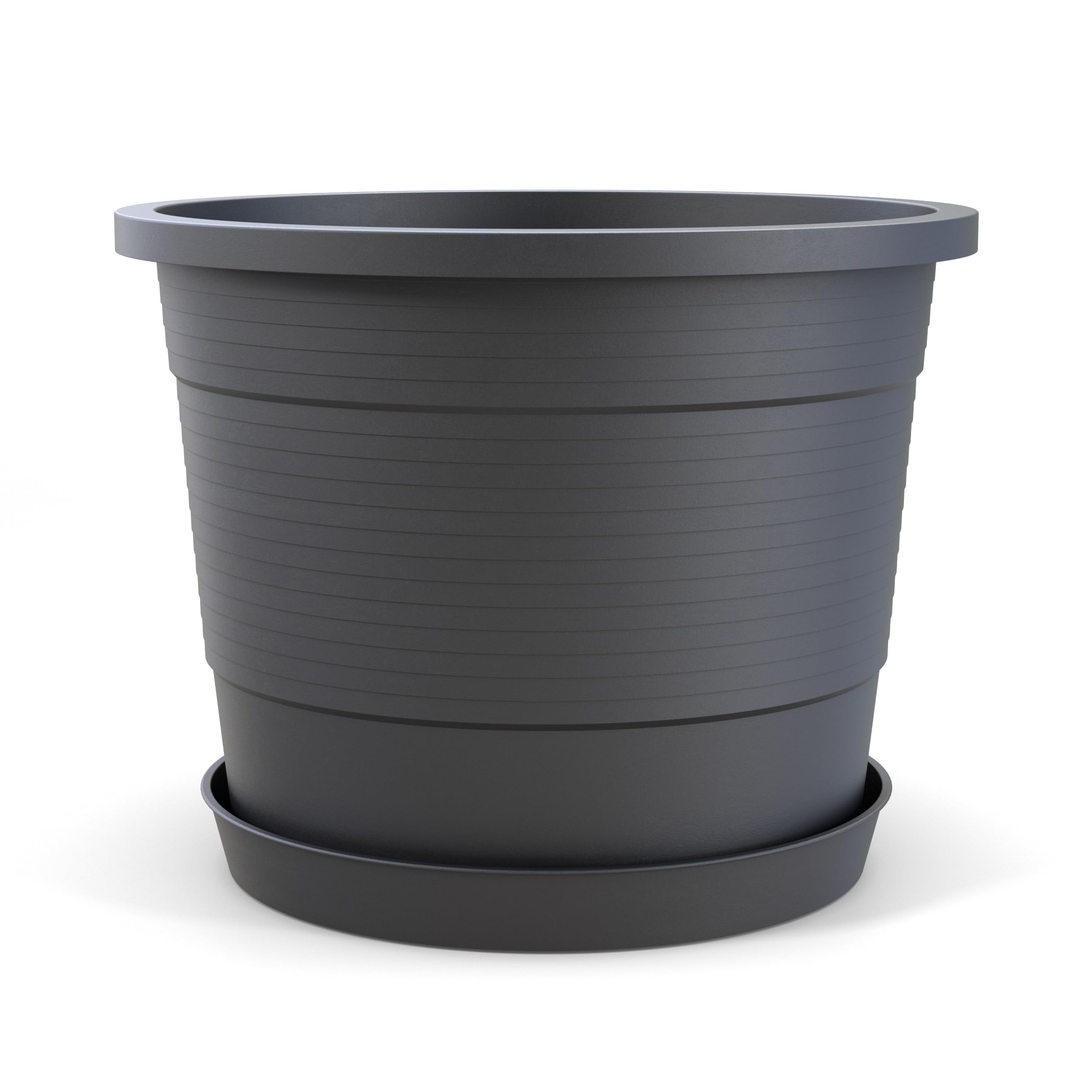 Plastard Blumentopf Terra Ø 46 cm Anthrazit mit Untersetzer, wetterfester Pflanzkübel, Pflanztopf, Blumenkübel, Übertopf für Innen & Außen aus Kunststoff mit Überlauf