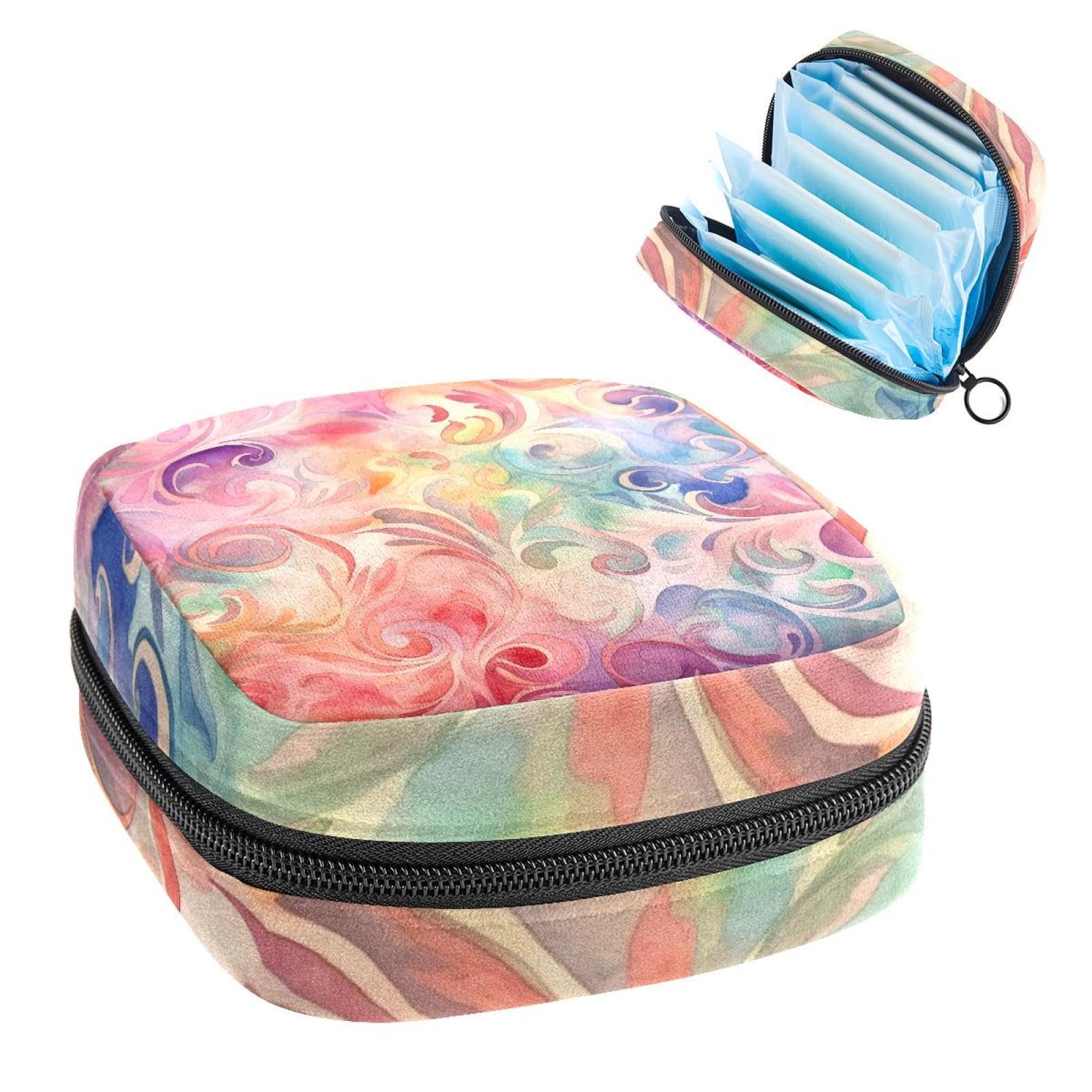 Sanitary Napkin Storage Bag for Women Cute, Feminine Menstruation Pad Holder for Period, Portable Zipper Menstrual Pad Bags Abstract Enigmatic Swirls Texture