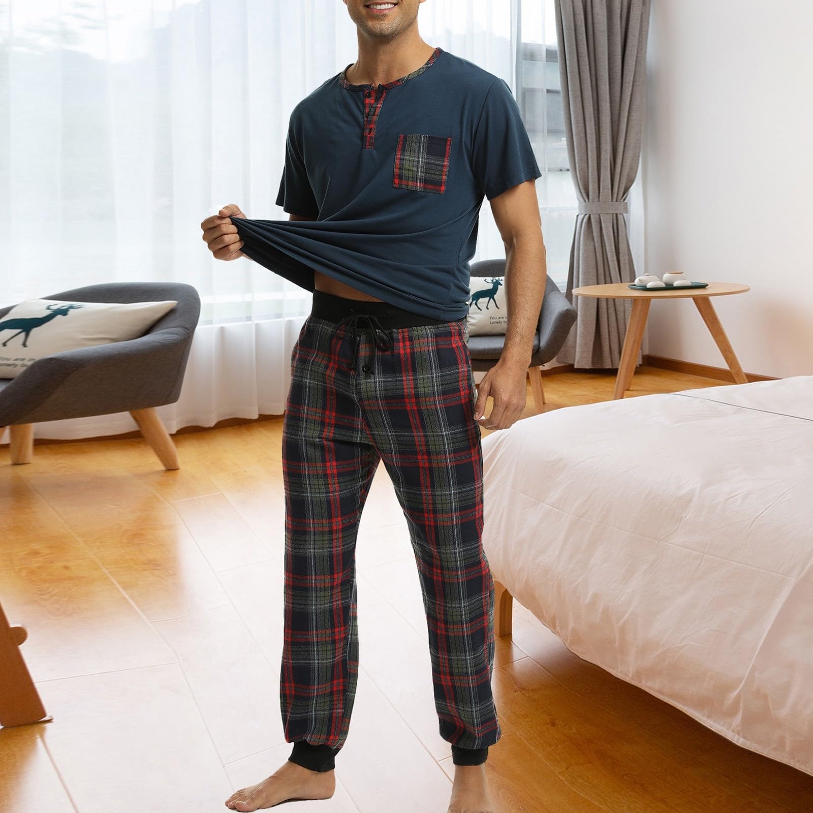 Pigiama Uomo Cotone, Collo Rotondo Pigiami Cotone Leggero Stampa a Lettere Camicia Maniche Corte Con Pantaloncini 2 Pezzi Pigiami Due Pezzi Da Uomo Set Pigiama Estivo Da Uomo Abbigliamento Uomo Estivo