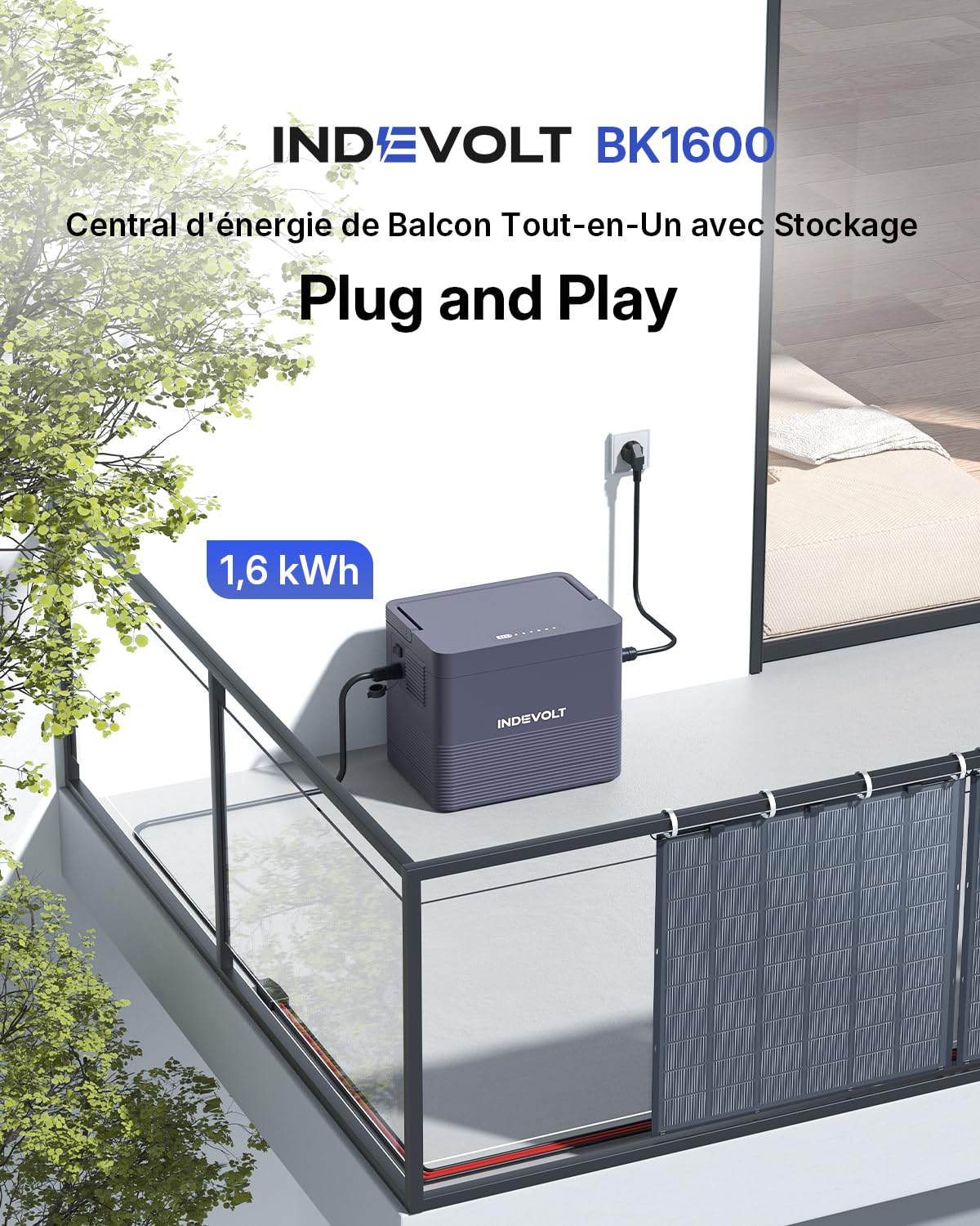 BK1600 Batterie Solaire 1,6 kWh 1200W, 6000 Cycles 2 MPPT, Batterie LFP, Charge Bidirectionnelle, Tout-en-Un Micro-onduleur, Installation Solaire avec Capacité
