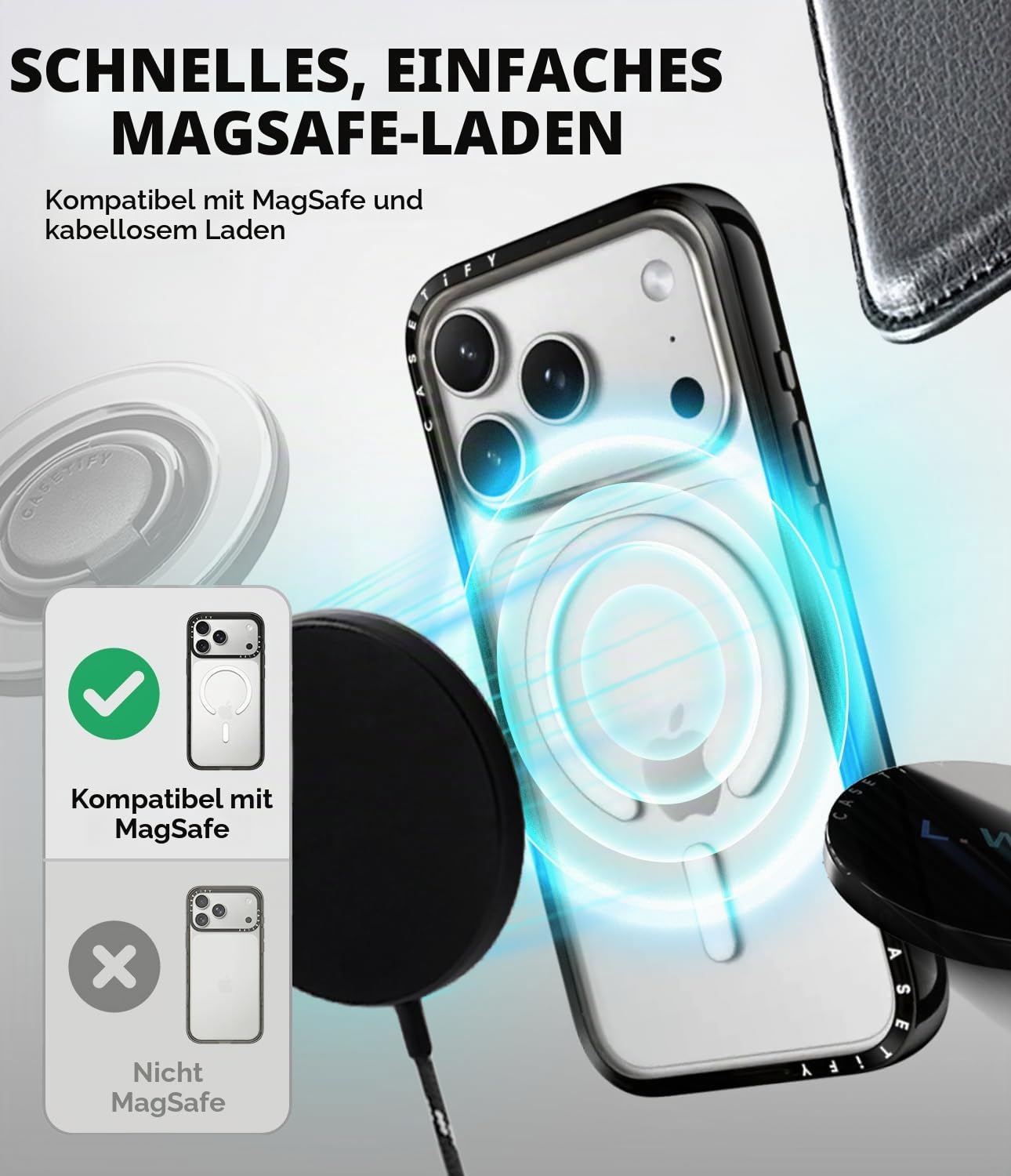 CASETiFY Compact iPhone 17 Pro Hülle [MagSafe-kompatibel/Schlank/Schutz vor Stürzen aus 1,2 m] - Lipstick Kisses - Transparentes Schwarz | Schlank und schlank, 1,2 m, 2 x Fallschutz in Militärqualität, Lippenstift-Küsse, Schwarz