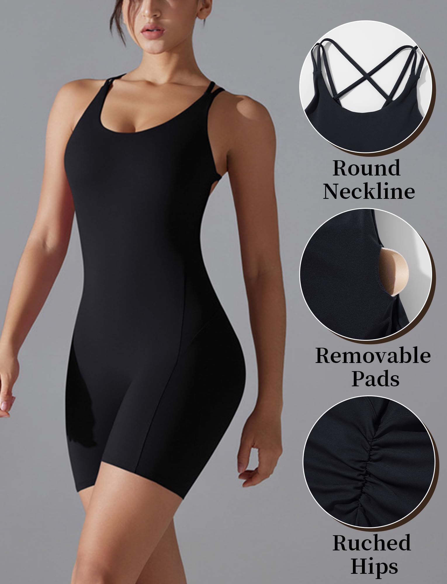 FEOYA Mono deportivo para mujer, espalda descubierta, con correa de espagueti, para yoga, sin mangas, para entrenamiento, con relleno
