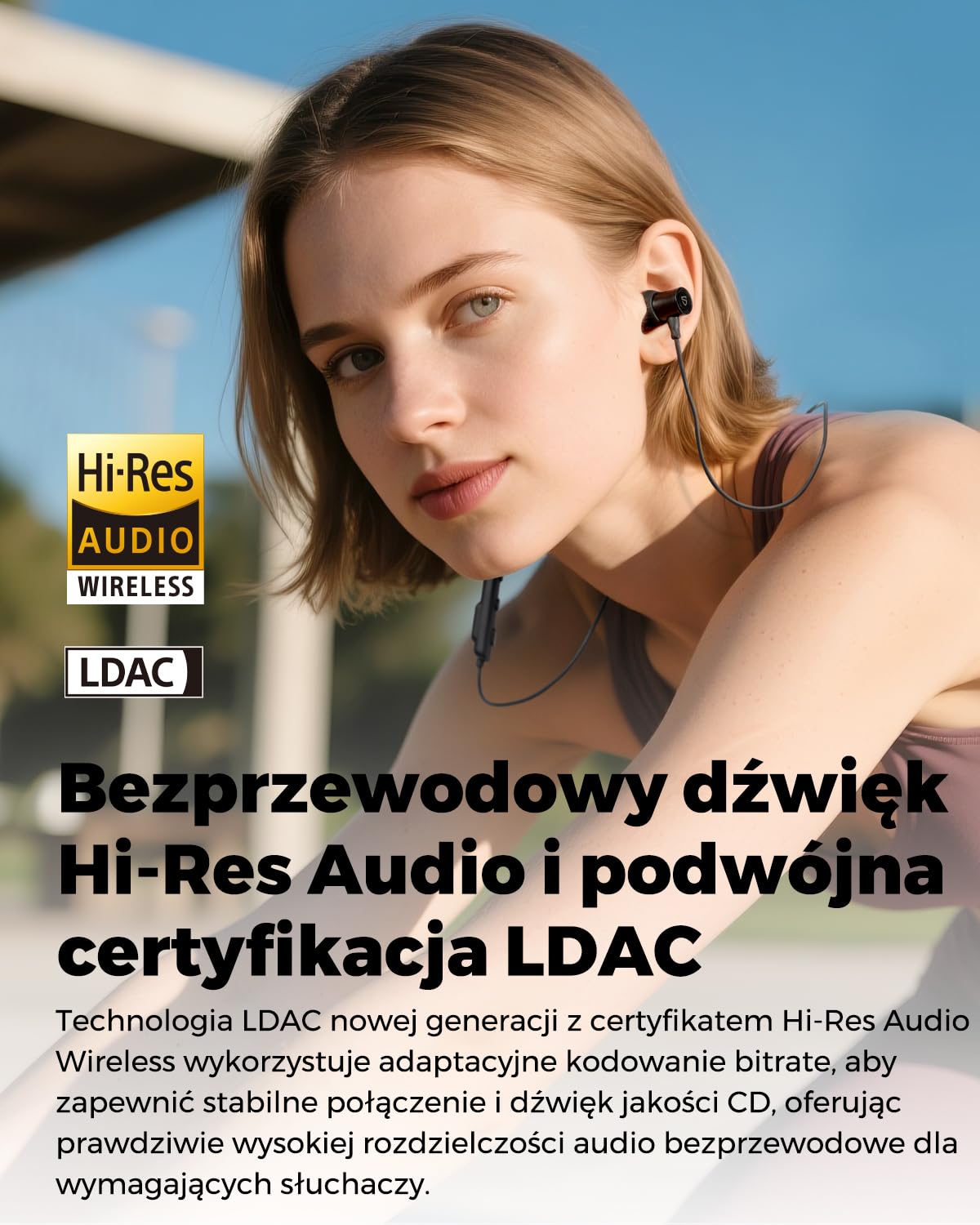 SOUNDPEATS Q40 HD Bezprzewodowe Słuchawki Douszne z Szyjną Opaską, Hi-Res Audio z LDAC, 20H Odtwarzania, IP67 Wodoodporne, Magnetyczne Słuchawki do Sportu, Pracy i Podróży AI Redukcja Szumów Czarny
