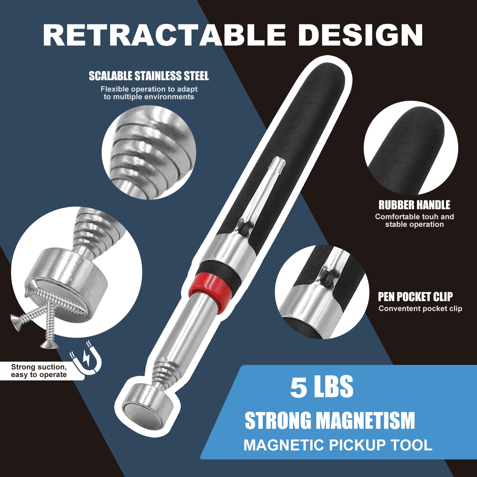 4 Piezas Recogedor Magnético Telescópico, Herramientas de Recogida Iman Flexible, Herramientas Magnéticas Telescópicas para recoger tornillos y tuercas y otros objetos metálicos (1.5LB 3LB 5LB 16LB)