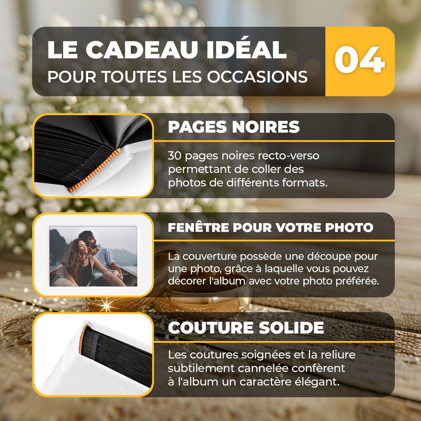 Maverton Album Photo en cuir blanc avec une poche ouvrable, Cadeau d’anniversaire pour chaque couple, Album sous forme de livre avec impression - anniv de mariage
