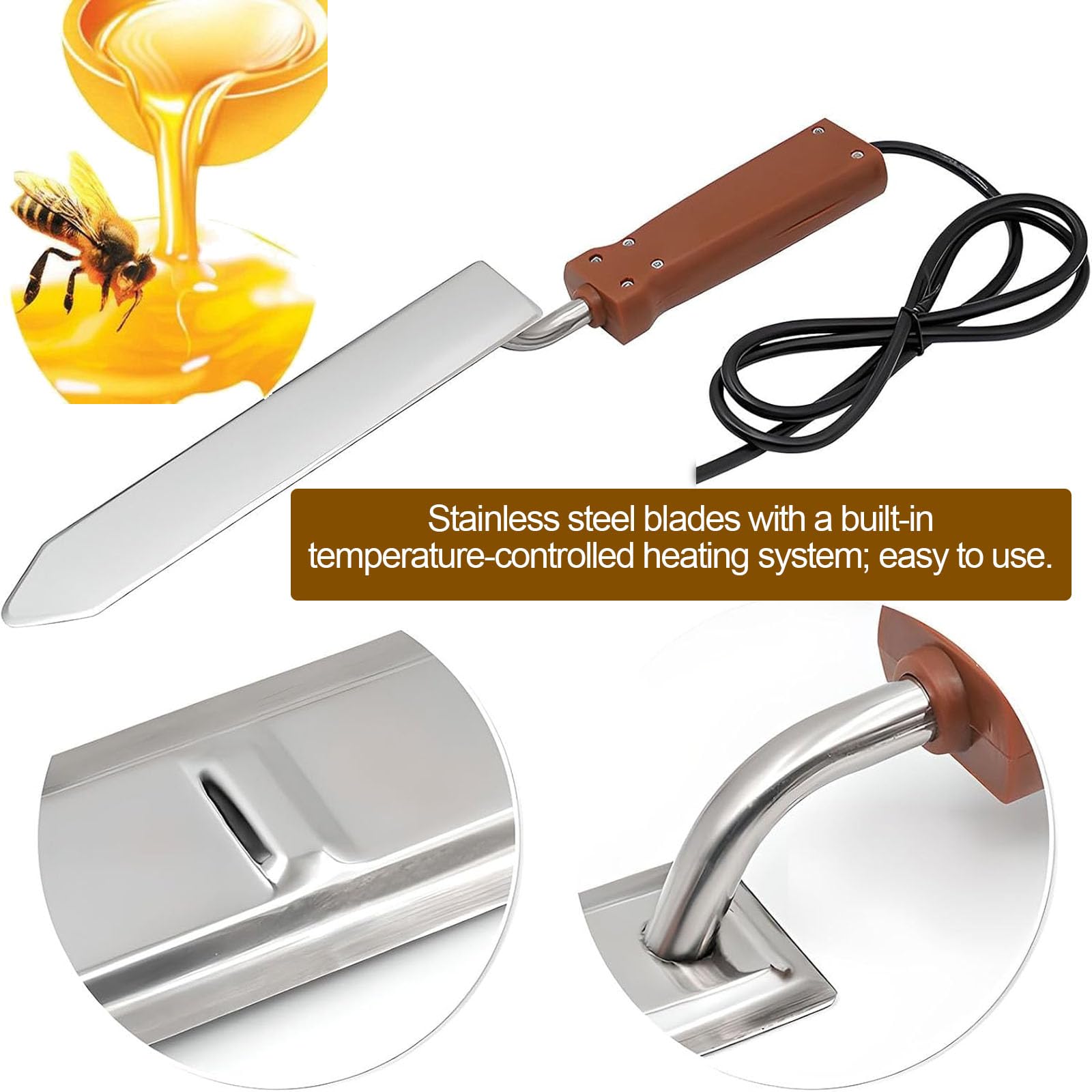 Coltello Elettrico per Apicoltura, Raschietto Riscaldante per Cera di Miele in Acciaio Inossidabile con Temperatura Regolabile E Display Digitale, Raschietto da 250 Mm, Design Ergonomico