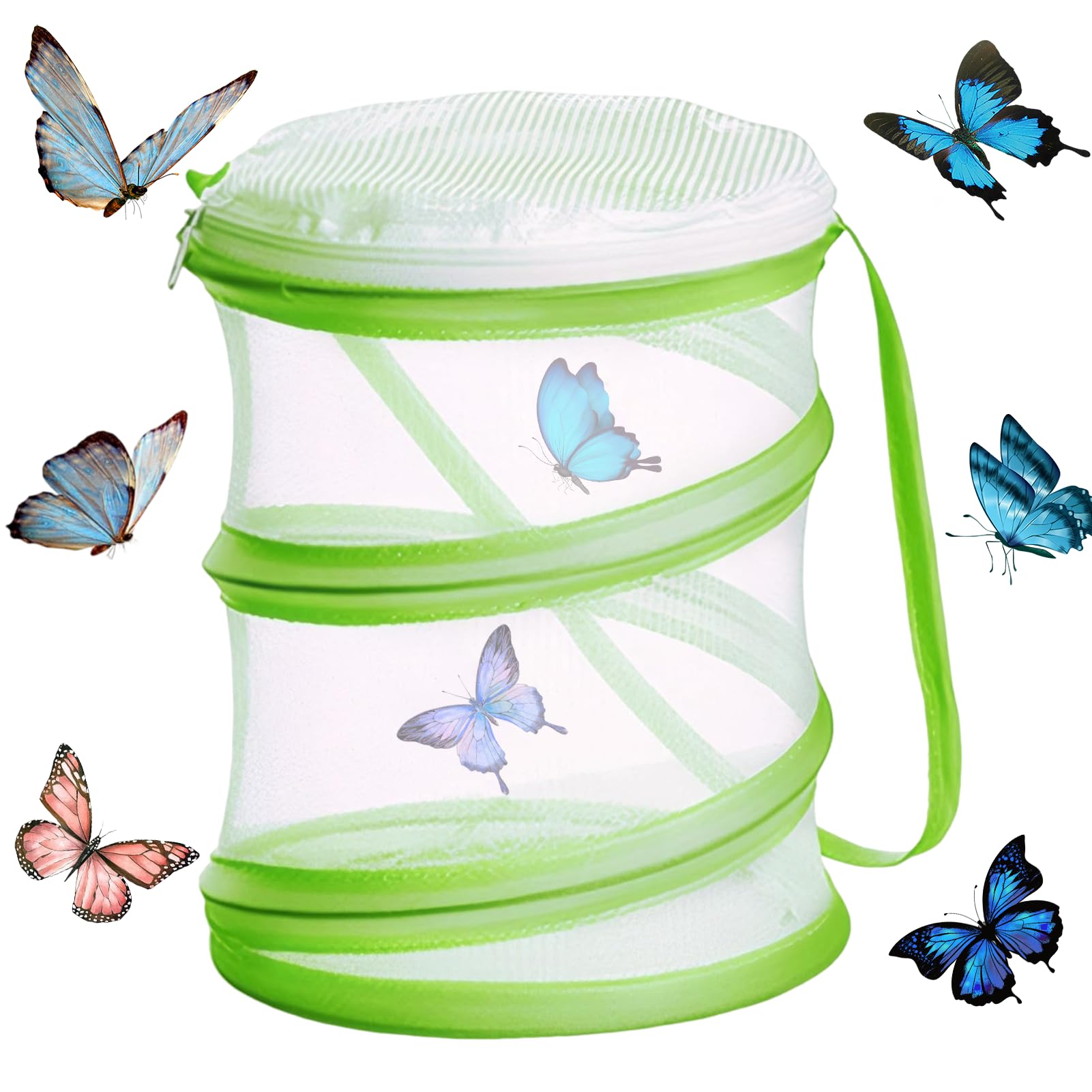 Stick Insect Enclosure,Foldable Butterfly Net,Portable Stick Insect Starter Kit,Caterpillars to Butterflies Kit,Butterfly Cage for Kids Insects Catching & Science Education (Green)