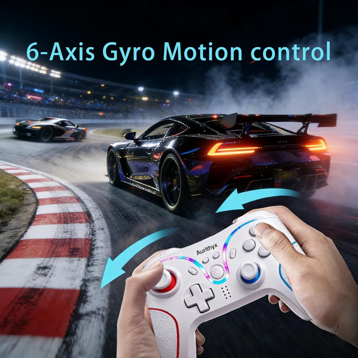 AURITHYX Switch Pro Controllers Compatible with Nintendo Switch/Lite/OLED/PC, Game Gamepad with Dual Vibration/Gyro Axis/Turbo/Programmable/RGB Lighting(Beige - Image 4