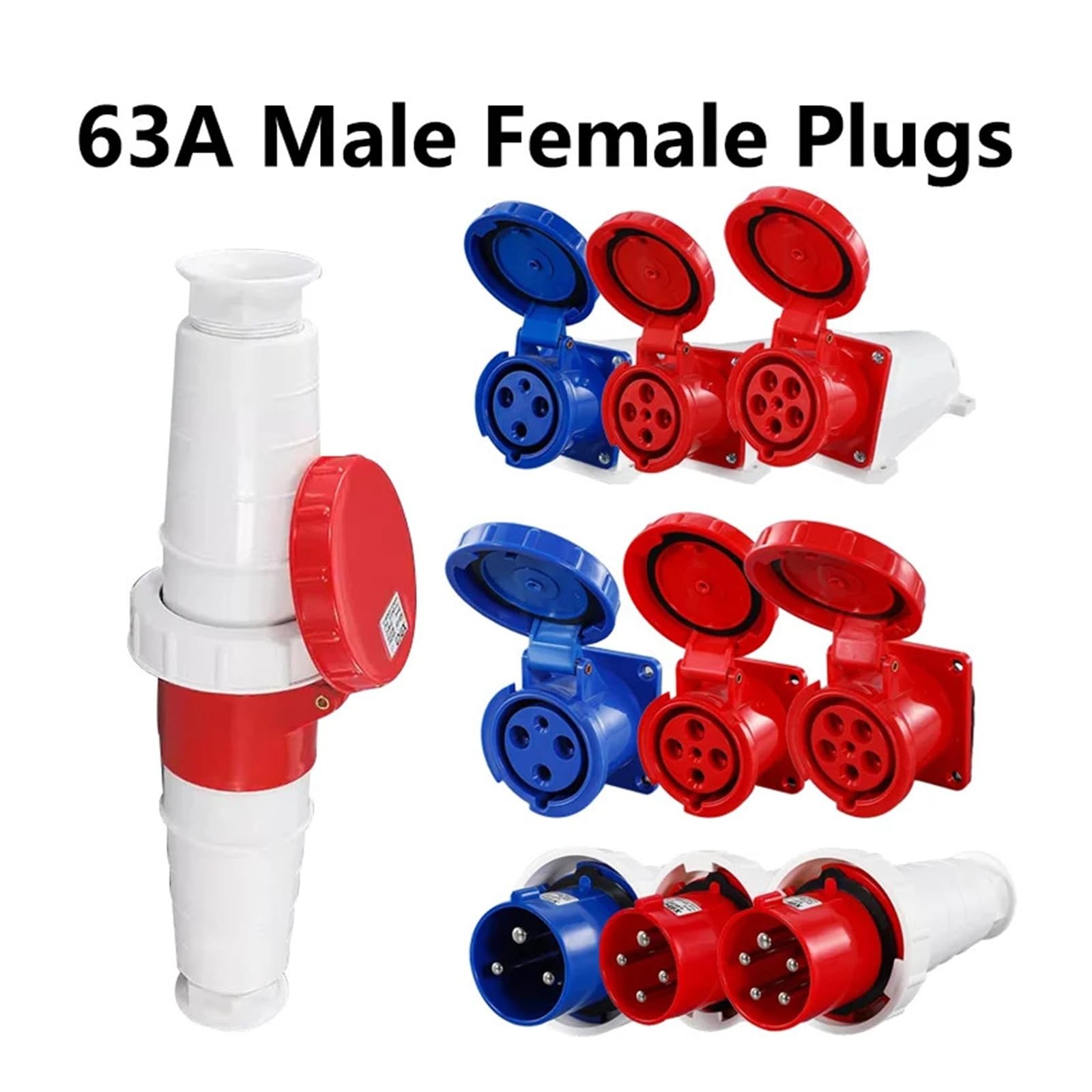 Spina e Presa Industriale 3P/4P/5Pin 63A IP67 Connettore Elettrico Presa montata a Parete Maschio Femmina(5P 63A Coupler)