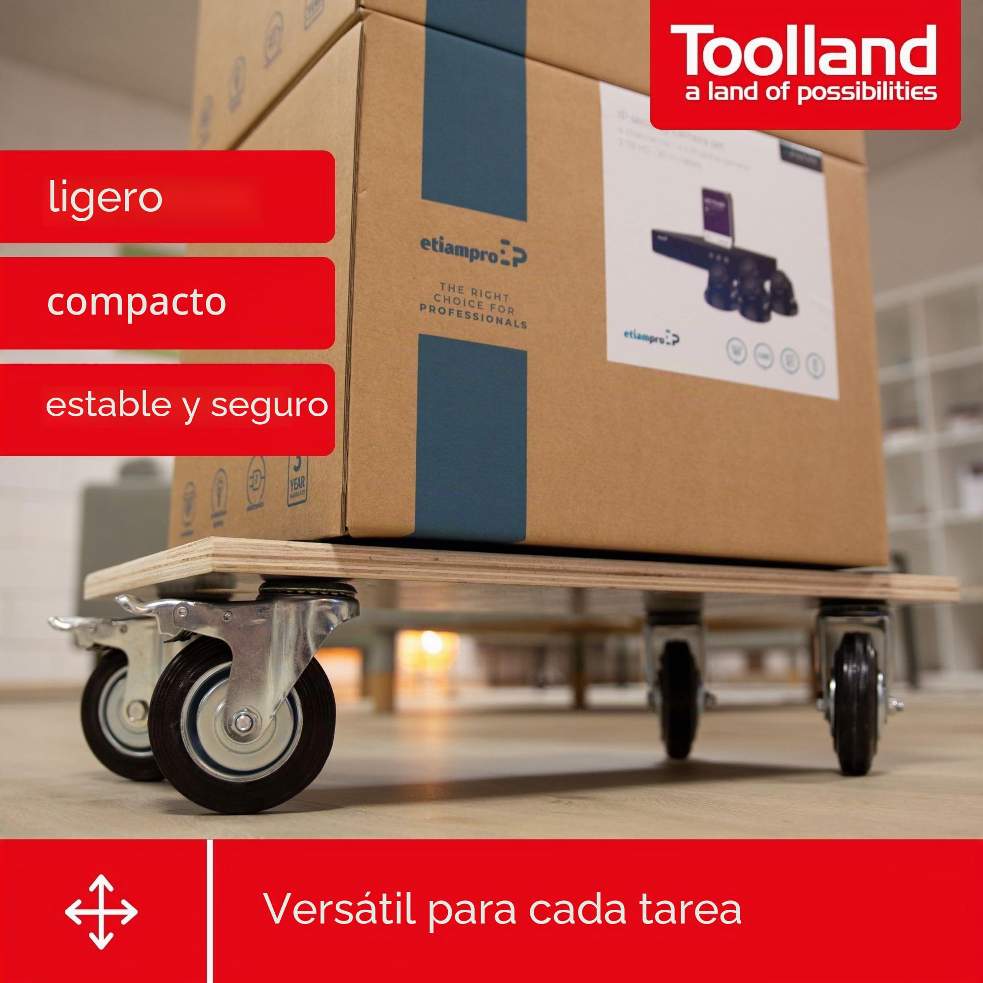 Toolland - Bandeja enrollable con freno, mango integrado, 4 ruedas giratorias, capacidad de carga 400 kg